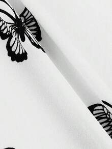 Camisa Manga Larga Estampado Mariposa Mujer Multicolor Suelta Solapa Camisa Temperamento Casual La talla es pequeña - Blanco - Ver 8