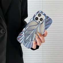 Funda de teléfono con gotas de agua transparentes con diseño de hojas 3D, funda de teléfono móvil con efecto de ondas de agua enchapada, compatible con iPhone 11 12 13 14 15 Pro Max - Multicolor - Ver 56