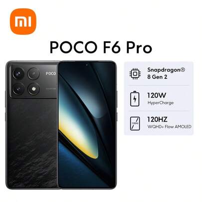 Xiaomi Mi POCO F6 Pro 国际版智能手机 NFC 旗舰 Snapdragon® 8 Gen 2 智能 120W HyperCharge 大容量 5000mAh (典型值) 电池 50MP 三摄像头，带 OIS，使用 Light Fusion 800 图像传感器捕捉更清晰的图像 WQHD+ 120Hz Flow AMOLED 优质设计，带金属边框 屏幕指纹传感器 AI 面部解锁 由 Mi HyperOS 提供支持