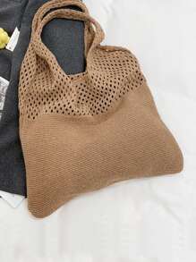 Yogodlns Crochet Knit Bag Large Capacity Shoulder Bag, Beach Purse, Vacation & Daily Use, Travel Must Haves, Vacation Essentials, Perfect For Summer, Vacation & Beach , Crochet - Camel - View 8