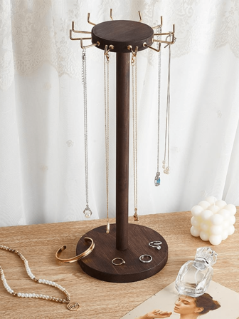 1 件木制珠宝项链收纳展示架，适用于项链和手镯，圆盘挂钩展示架，适用于珠宝配件橱窗零售展示或家庭收纳展示