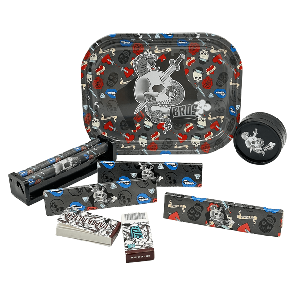 Juego de 8 en 1 de accesorios para fumar, incluye una bandeja de liar de 18 * 14 cm, un molinillo de hierbas de 5,4 cm, una máquina de liar manual de 11 cm, 3 libritos de papel de fumar con 33 hojas cada , 2 libritos de boquillas cónicas para hierba, un gran regalo para fumadores.
