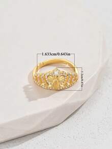 1pc Fashion Cubic Zirconia Crown Heart-Shaped Vintage Embossed Portrait Adjustable Ring, Versatile Daily Charm Women's Jewelry Accessory Gift - ring - View 2