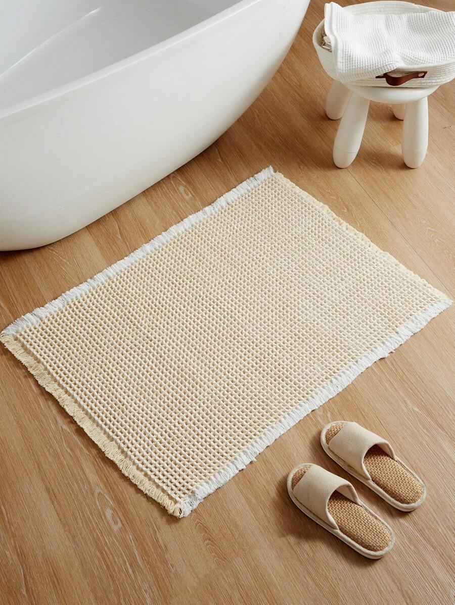1Pc Woven Design Bathroom Floor Rug,Boho Bath Mat,Super Absorben Bath Mat,Bathroom Rugs Non Slip Mchine Washable, Quick Dry Shower Mats, Ultra Soft Bath Mat Towel - Beige - View 1