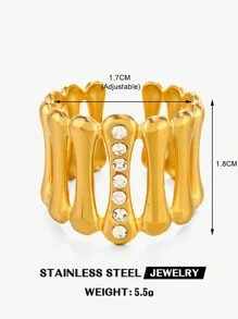 1 Peça Anel de Aço Inoxidável Popular Estilo INS com Olho Turco de Strass, Adequado para Uso Diário Feminino - Ouro amarelo - Visão 14