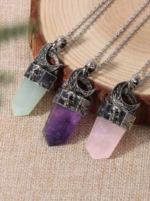 1pc Vintage Natural Stone Crystals Necklace For Men Women Reiki Moon Charm Sword Shape Pendant Healing Black Obsidian Labradorite Opal Fluorite Labradorite Crystal Healing Reiki Halloween Jewelry Gifts H464 - Necklace - View 9