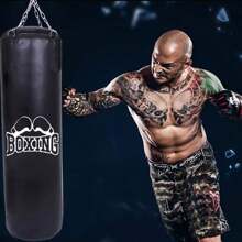 1 juego de bolsa de boxeo de material de PU sin rellenar con gancho y cadena colgante, para adolescentes y adultos de artes marciales y entrenamiento físico - Negro - Ver 6