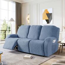 Stretch Recliner Sofa Covers, Reclining Couch Covers With Pockets, Jacquard Reclining Sofa Covers Soft Washable Furniture Protector With Elastic Bottom - Light Blue - View 1