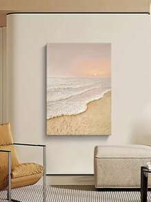 1pc Sunrise Beach Seascape Wall Art, Frameless Canvas Poster, Abstract Wabi-Sabi Style Living Room Decor Hanging Print