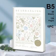 1pc,B5/A5,136pages,Waterproof Notebook, Soft Sided Planner, PP Rubber Sleeve Note Book,Flower Patterned Journal,Teacher Supplies,School,Office Notebooks Back To School