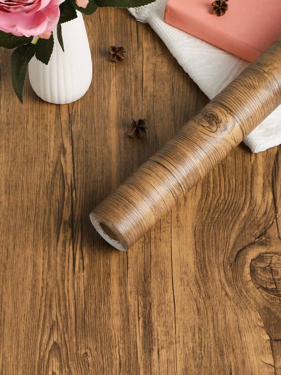 1pc Retro Thickened Brown Wood Grain Design DIY Non-Woven Waterproof Anti-Fouling Easy-Clean Home Decoration Kitchen Cabinet Table & Chair Room Background Refurbishment Self-Adhesive Wallpaper Wall Sticker, Renovation Stickers Peel Wall Panels, Wall Paper, Wallpapers, Spring Decoration Items Refresh Your Home, Rama Decoration Stickers - Dark Brown - View 1