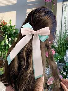 2 件蝴蝶结发带撞色蝴蝶结发夹长尾蝴蝶结发饰鳄鱼夹可爱蝴蝶结发饰适合少女礼物
