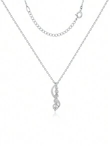 1件女士簡約優雅的925純銀鑲嵌閃亮水晶的吊墜項鏈，適合日常佩戴/送禮