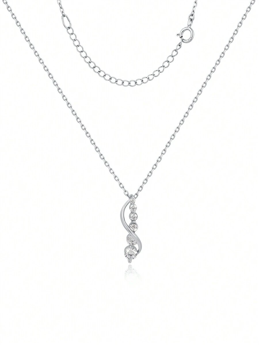 1件女士簡約優雅的925純銀鑲嵌閃亮水晶的吊墜項鏈，適合日常佩戴/送禮