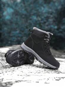 Women's Winter Thick Plush Warm Outdoor Snow Boots, Non-Slip High Top Snow Booties, Casual Sports Shoes - Black - View 7