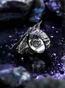 1 pieza Anillo abierto de hombre en forma de dragón de acero retro y genial - Negro - Ver 4