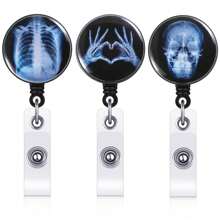 1Pc Xray Badge Reel Retractable Radiology Technician Gifts Halloween Badge Reel Holder Bones Skeleton Skull Chest Patterns For Nurse Doctor Student Cards - Multicolor - View 7