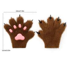 Furry Fur Cat Wolf Fox Dog Fluffy Animal Paws Claws Gloves Mittens Hands Costume Cosplay For Kids Halloween