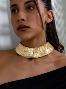1pc  Golden Floral Leaf Design Exaggerated Choker Necklace - Gold - View 2