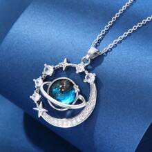 1入/2入/3入/4入金色行星立體氧化鋯石圓形吊墜項鍊套裝，女士專屬 - 如圖 - 查看 33