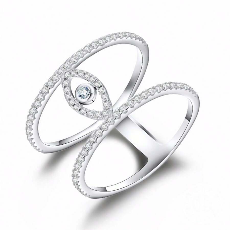 1只輕盈的925銀鑲嵌鑽石,奢華氣氛,簡約獨特設計,女士戒指 - 銀色 - 查看 1