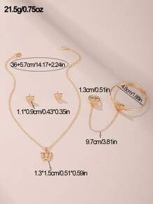 5 件套奢华金属质感蝴蝶、星星、蝴蝶结、眼睛、花朵项链、耳环、手链、戒指首饰套装，适合女孩、礼物