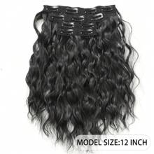 4pcs Water Wave Short Curly Hair Extensions, Increase Hair Volume, Create Beautiful Hairstyles - Black - View 4