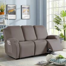 1/2/3 Seat Solid Recliner Sofa Covers, Polyester Fabric Stretch Recliner Couch Covers For Chair Cover, Soft Washable Furniture Protector With Pockets - taupe - View 1