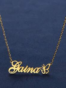 Tùy chỉnh Tên Vòng Cổ Bướm Charm Choker Cá Tính Bảng Tên Cổ Cho Nữ Cô Gái Thép không gỉ Đeo Hàng Ngày Trang Sức - Vàng - Xem 4