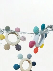 H HIBOBI 1 Pieza Mordedor para Bebé con Forma de Timón y Anillo de Madera para el Entrenamiento Táctil de la Masticación, Juguetes para Recién Nacidos, Silicona para el Cuidado Dental y la Dentición de los Niños - Verde - Ver 5