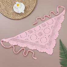 1 件女士纯色紫色/米色蕾丝图案海滩度假波西米亚风格系带三角围巾发带头巾头带吸汗带 - 墨綠色 - 查看 4