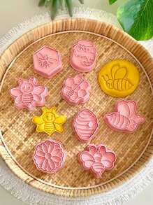 8入組蜜蜂餅乾切割器套裝,蜂蜜餅乾模具3d卡通可壓餅乾模具,diy餅乾印章廚房烘焙配件製糕點烘焙器具 - 粉色 - 查看 14