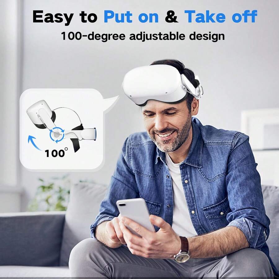 VR Head Strap With Battery For Oculus Quest 2, 10000mAh Battery Pack For Extended 8 Hrs Of Playtime, Fast Charging VR Power, Adjustable  Strap Enhanced Support And Balance In VR ,Halloween Gifts For Friends And Family - White - View 1