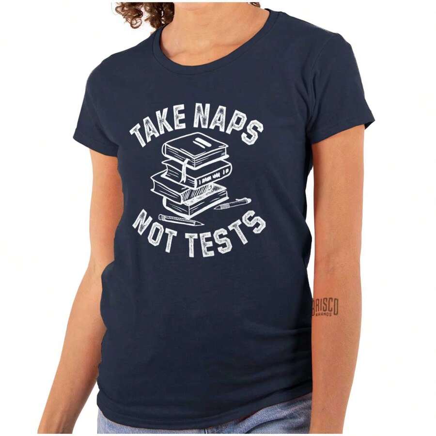 Take Naps Not Tests Sleepy  Gym Womens T Shirt Ladies Tee - 海軍 - 查看 1