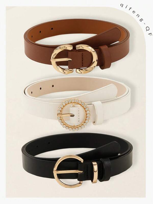 3 قطع/مجموعة حزام أنيق بإبزيم دائري مرصع بالراين ذهبي اللون على الطراز الأنيق لعام 2000، مناسب للفساتين والجينز في مناسبات الهالوين والصيف والمدرسة والخريف