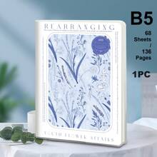 1pc,B5/A5,136pages,Waterproof Notebook, Soft Sided Planner, PP Rubber Sleeve Note Book,Flower Patterned Journal,Teacher Supplies,School,Office Notebooks Back To School