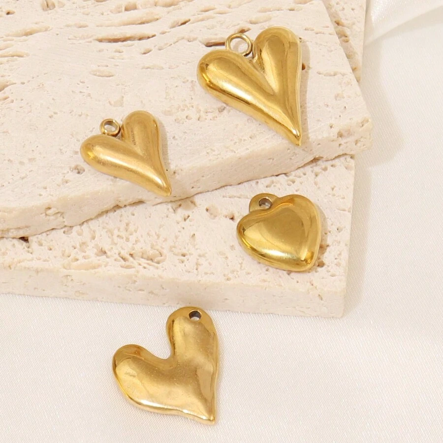 5pcs Stainless Steel Heart Pendant Gold Plated 3D Heart Pendant For DIY Necklace Bracelets Jewelry Making Accessories Supplies Valentines - Pendants - View 1