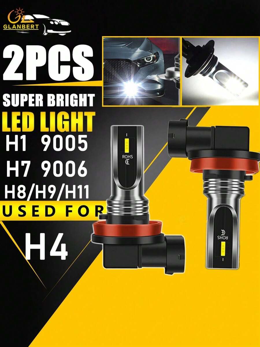 GLANBERT 2入組H7 H4 H11 H3 H1 LED汽車霧燈套件100W 20000LM霧燈燈泡6000K 8000K防水IP68 LED車頭燈汽車配件汽車LED燈