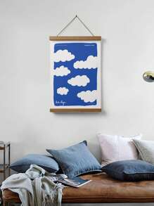 One Piece Canvas HD Printed Poster With Multiple Sizes, Cartoon Modern Fashion Niche Art Style Featuring A Blue Sky With Cloud Letter Pattern, Suitable For Living Room, Bedroom, Sofa Background, Cabinet, Desktop, And Floor Decoration, Wall Hanging Picture For Home Decor (Frame Not Included), Max Size 60*90cm, Teak Magnetic Suction Hanging Scroll Painting (With Simple Wooden Hanging Scroll), Art Gift, PVC Hard Tube Packaging,Wall Art Gifts Birthday Graduation Coastal Decor Coastal Decor Beach Decor - Multicolor - View 8