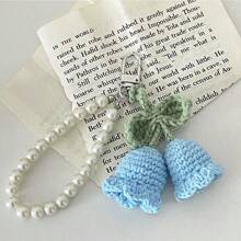 1pc Handmade White/Pink Woven Flower Backpack/Bookbag/Purse Pendant, Faux Pearl Decorated Bracelet / Keychain / Keyring, Crochet Flower Trinket Gifts For Women In Summer Valentine's Day Valentines School Pearl