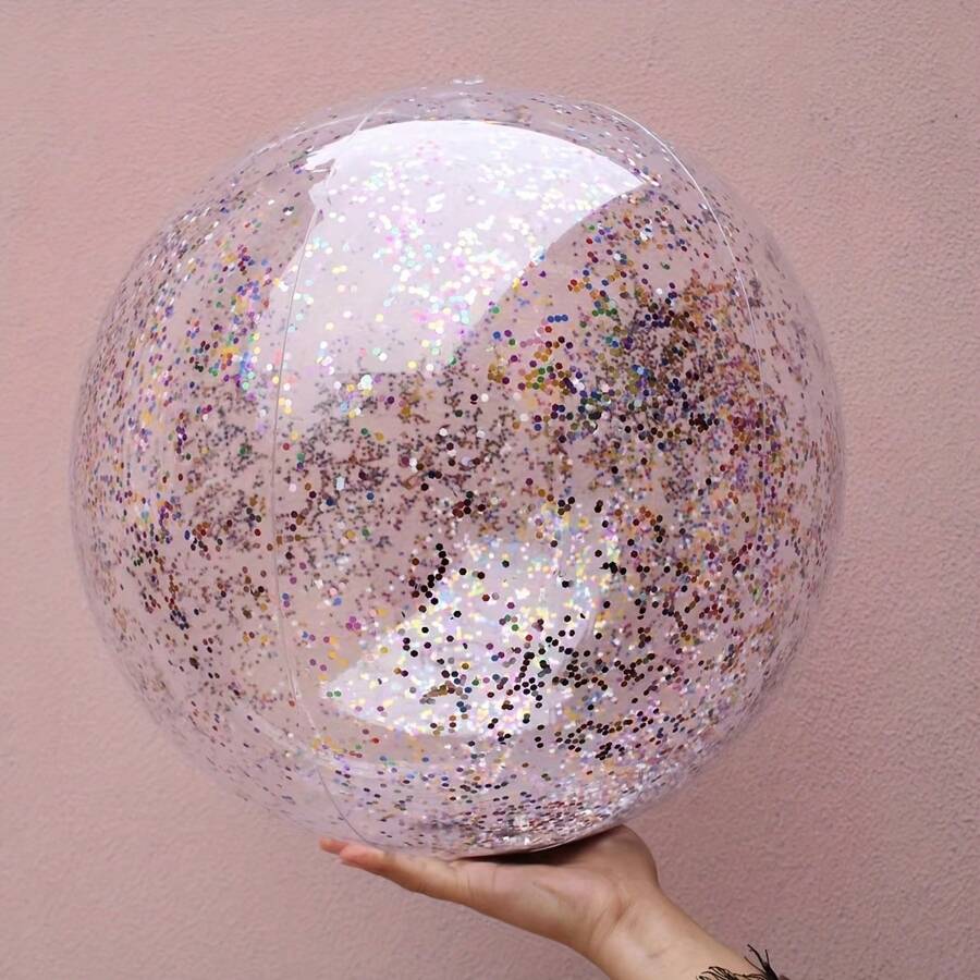 Sparkling Shiny Sequin Inflatable Beach Ball - PVC Water Toy For Fun-Filled Family Parties & Vibrant Beach Events - Perfect Summer Fun For All Ages,Inflatable Balls,Inflatable Ball,Bouncy Balls Rubber,Sensory Toys,Beach Toys,Fidget Toys