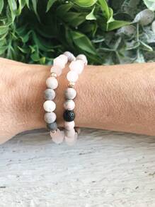 YAUKIA 1pc 6mm Rozenkwarts en roze zebra kraal edelsteen armband, roségouden kralen armband, etherische olie diffuser armband, damessieraden.