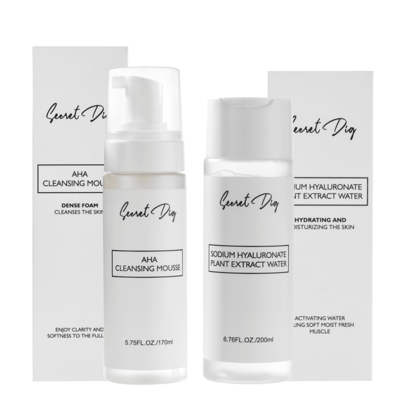 Quick Skin Care Kit Including AHA Cleansing Mousse 170ml Hyaluronic Acid Plant Extract Essence Water 200ml Basic Simple Care Needed By Women Of All