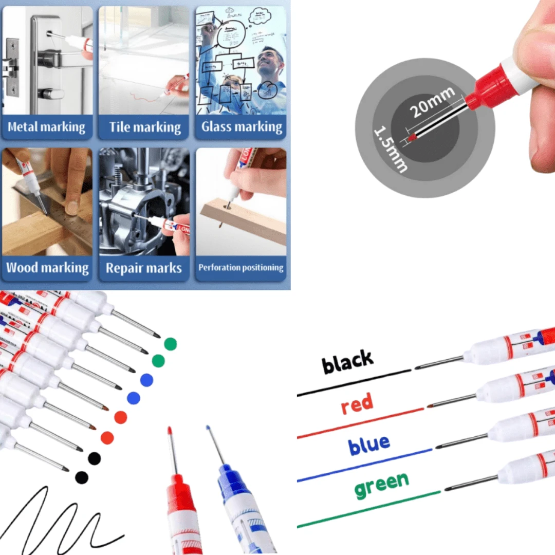 4 Pieces/Set Of Multi-Color Long-Distance Marker Pens -20mm Extended Tip, Bright Ink, Suitable For Deep Hole Marking On Metal, Wood, And Plastic - Very Suitable For Bathroom And Woodworking Projects - Multicolor - View 1