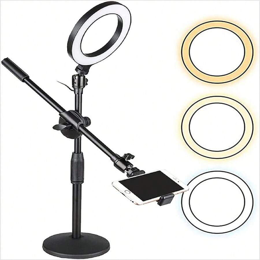 Selfie LED Ring Light 6" With Round Stand For YouTubee/  Video REcoording - Multicolor - View 1