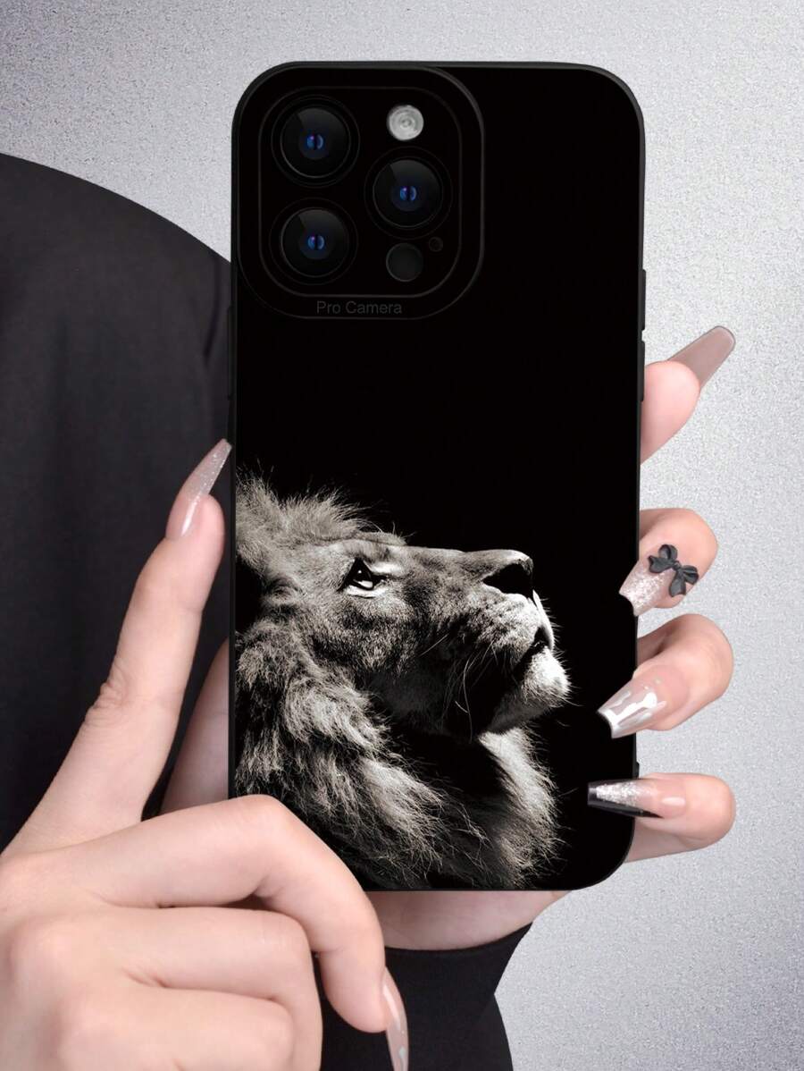 1 个带狮子图案的黑色 TPU 软壳，防尘防水，全保护套，兼容 iPhone 7/8/11/12/13/14/15/X/XR/Xs/Plus/Pro/Pro Max/SE3/Mini 系列 - 黑色 - 查看 1