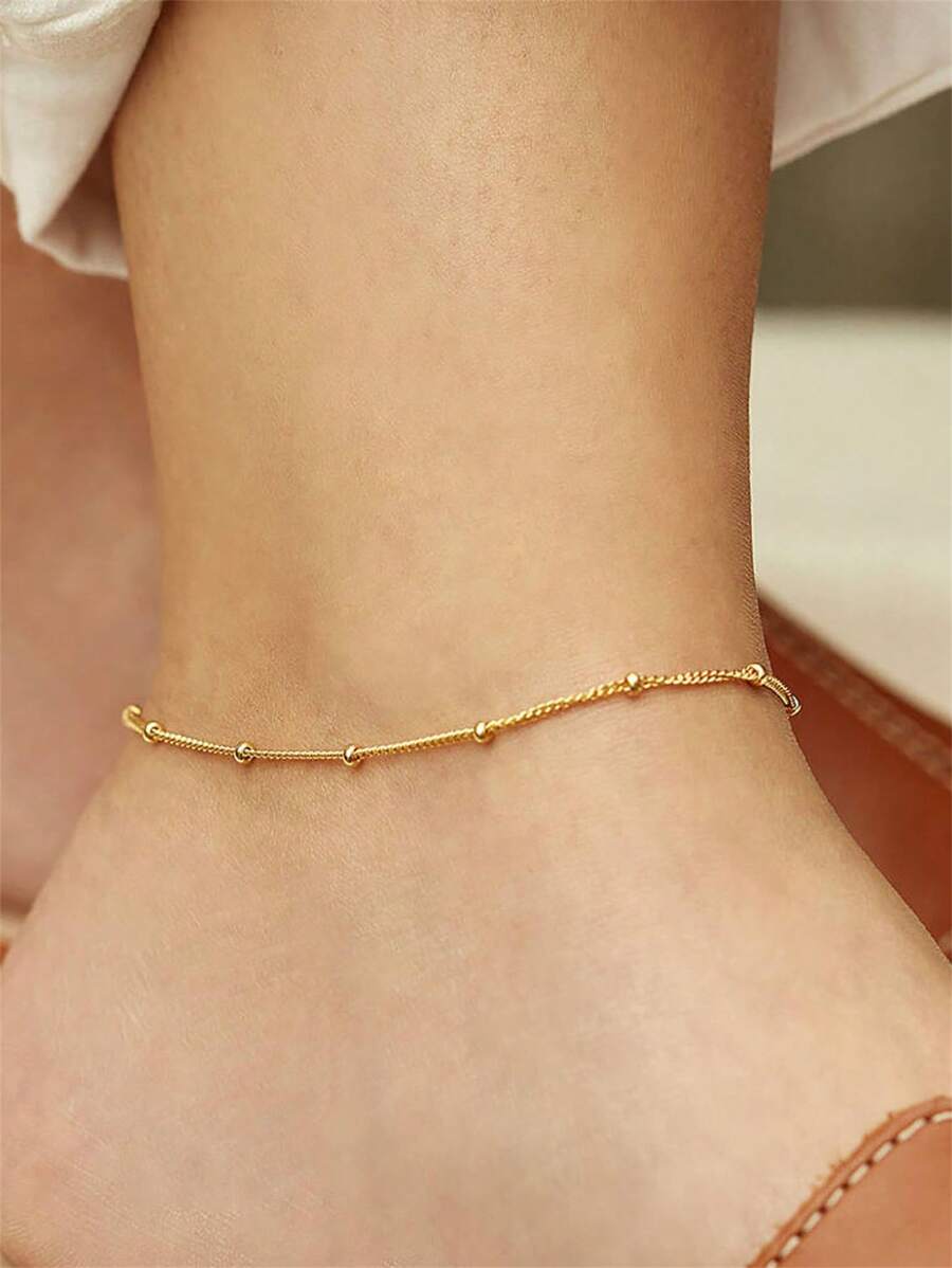 1pc 18K Gold Plated 304 Stainless Steel Waterproof Minimalist Chain Anklet Dainty Classic Chain Anklets For Women Beach Holiday Stacking Jewelry Daily Wearing