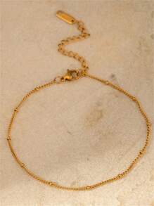 1pc 18K Gold Plated 304 Stainless Steel Waterproof Minimalist Chain Anklet Dainty Classic Chain Anklets For Women Beach Holiday Stacking Jewelry Daily Wearing