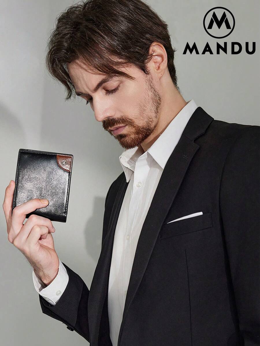 MANDU 2024 New Fashion PU Leather Multifunctional Card Holder Wallet With RFID Anti-Theft Brush Function For Men