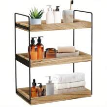 Lechay Bathroom Counter Organizer, Wood Bathroom Organizer Countertop Storage Shelf, Bathroom Trays For Counter, Standing Rack Organizer Cosmetic Holder, Kitchen Spice Rack Bathroom Tray - 棕色 - 查看 6